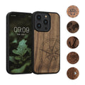 kwmobile Hülle kompatibel mit Apple iPhone 14 Pro Hülle - Holz Case - Handy Cover - TPU Handyhülle in Dunkelbraun Perlmutt-Fee Dunkelbraun  [dsg08]