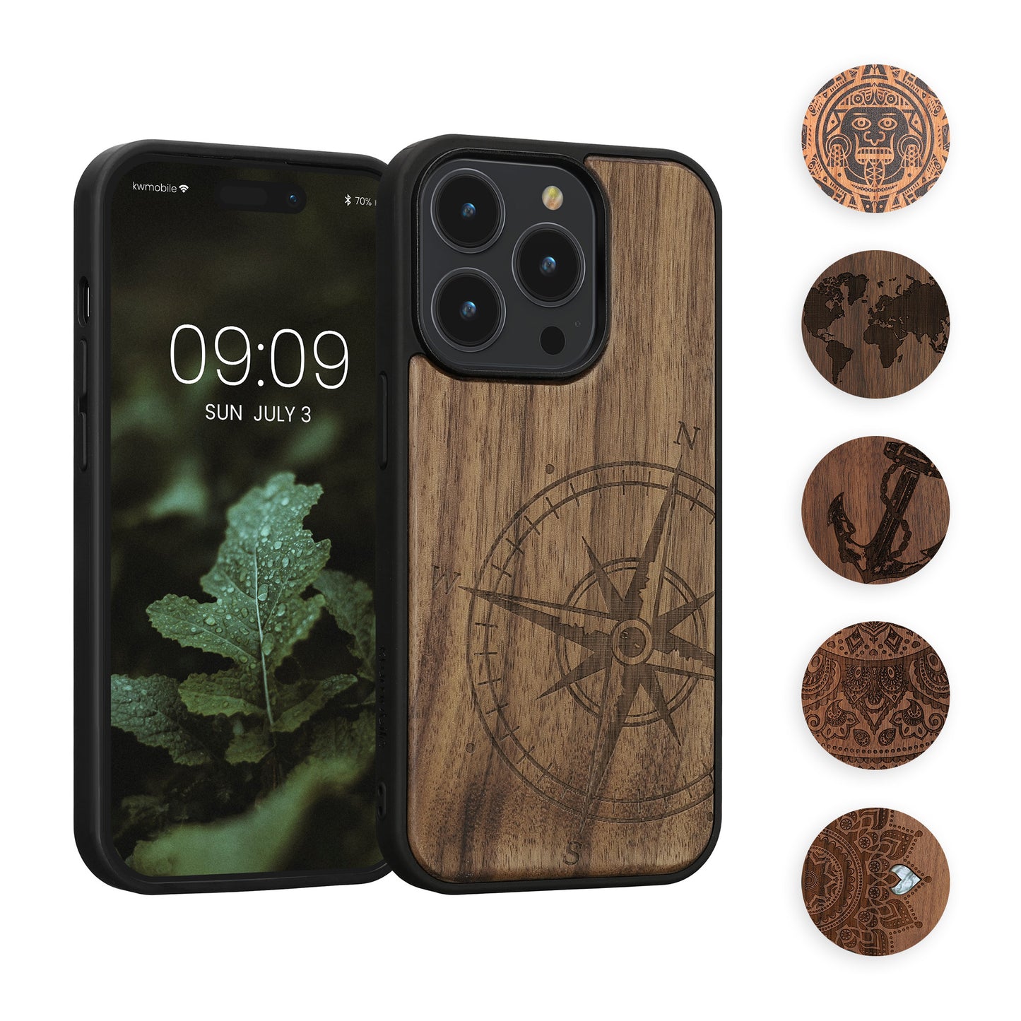 kwmobile Hülle kompatibel mit Apple iPhone 14 Pro Hülle - Holz Case - Handy Cover - TPU Handyhülle in Dunkelbraun Perlmutt-Fee Dunkelbraun  [dsg08]