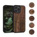 kwmobile Hülle kompatibel mit Apple iPhone 14 Pro Max Hülle - Holz Case - Handy Cover - TPU Handyhülle in Dunkelbraun Kompass Vintage Dunkelbraun  [dsg01]