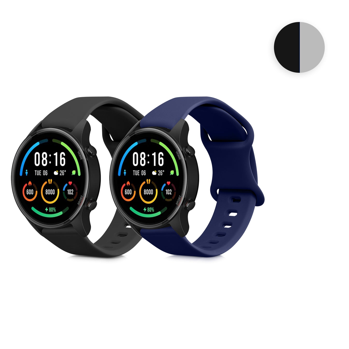 kwmobile 2x Sportarmband kompatibel mit Xiaomi Watch S4/S4 Sport/S3/S2/Watch S1 Active/Redmi Watch 5 Active - TPU Silikon Armband Set für Fitnesstracker - Größe L Schwarz Dunkelblau - 18 - 23 cm Innenmaße Schwarz  [dsg01]