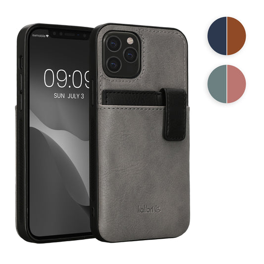 kalibri Hülle kompatibel mit Apple iPhone 12 / iPhone 12 Pro - Handyhülle Handy Cover - Kunstleder Case mit Kartenfach abnehmbar - Dunkelblau Braun Dunkelblau  