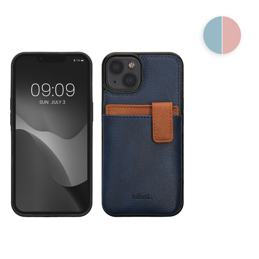 kalibri Hülle kompatibel mit Apple iPhone 13 / iPhone 14 - Handyhülle Handy Cover - Kunstleder Case mit Kartenfach abnehmbar - Dunkelblau Braun Dunkelblau  