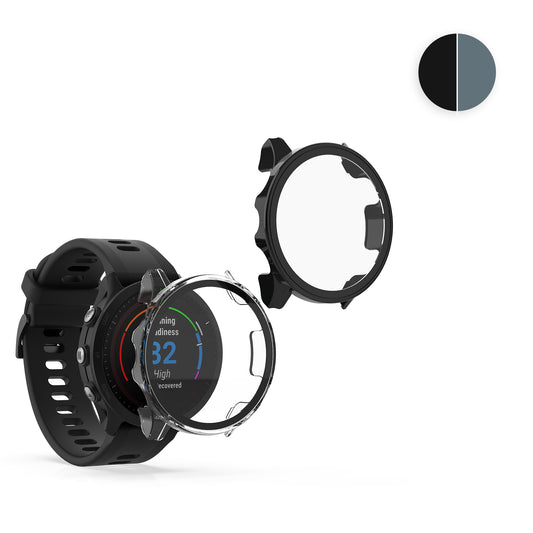 kwmobile 2x Cover kompatibel mit Garmin Forerunner 955 Solar Hülle - Fullbody Fitnesstracker Case Set aus Glas - Schwarz Dunkelgrün Schwarz  [dsg02]