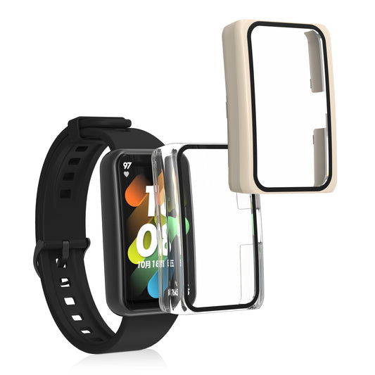 kwmobile 2x Cover kompatibel mit HONOR Band 7 / Band 6 / Huawei Band 7 / Band 6 Hülle - Fullbody Fitnesstracker Case Set aus Glas - Transparent Beige Transparent  [dsg04]