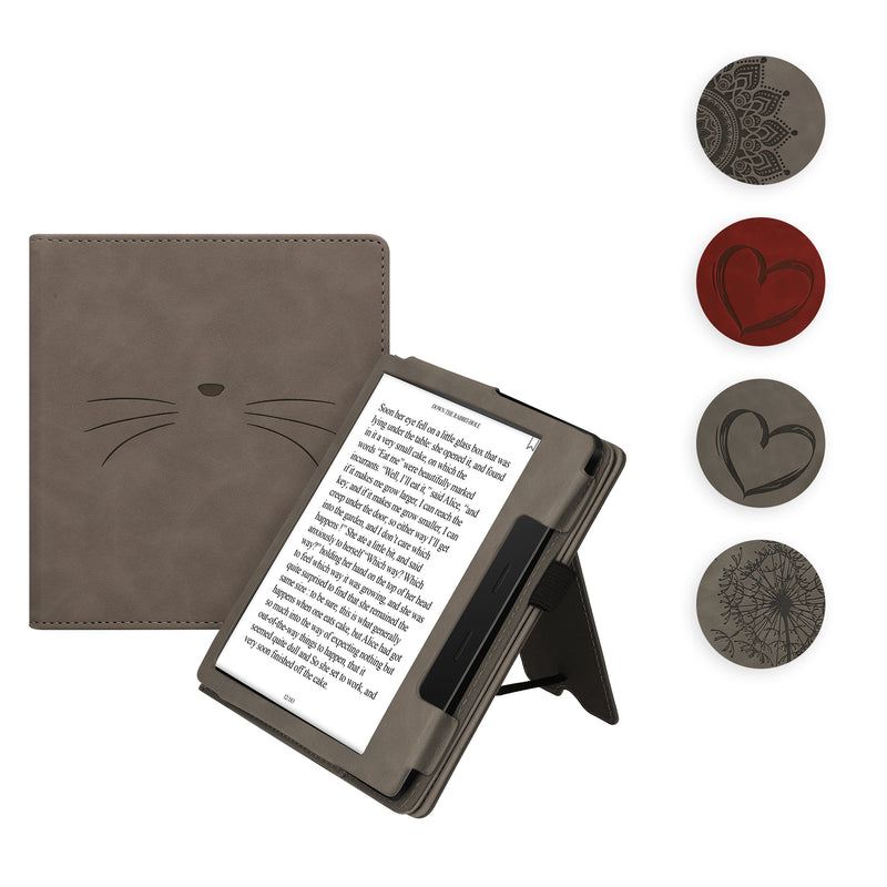 kwmobile Schutzhülle kompatibel mit Amazon Kindle Oasis 10. Generation Flip Hülle - Cover mit Handschlaufe - Pusteblume Love Grau Grau  [dsg05]