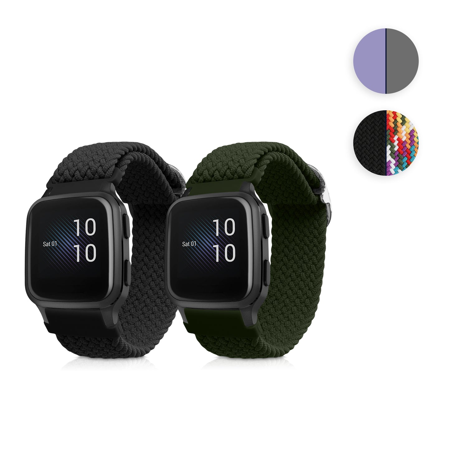 kwmobile 2x Uhrenarmband für Garmin Venu Sq Music / Sq Armband - Fitnesstracker Band Set aus Nylon - Ersatzarmband Smartwatch - Grau Lavendel Grau  [dsg02]