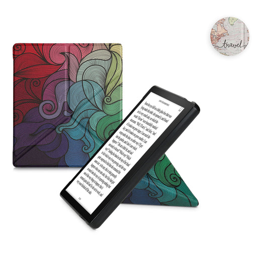 kwmobile Schutzhülle kompatibel mit Amazon Kindle Oasis 10. Generation - Hülle Kunstleder - eReader Cover Case - Farbrausch Pink Blau Grün Pink  [dsg02]