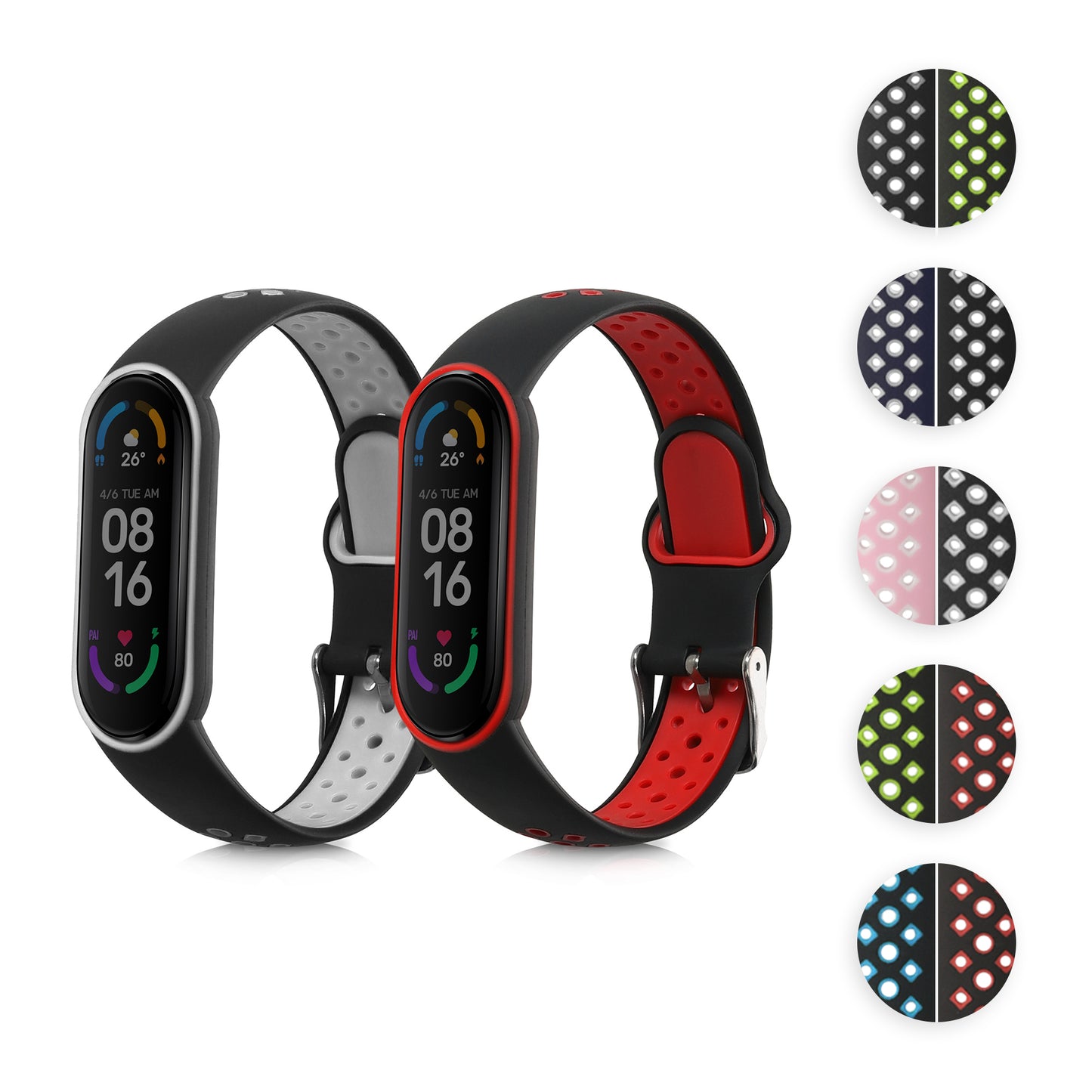 kwmobile 2x Uhrenarmband für Xiaomi Mi Smart Band 6 / Mi Band 6 / Band 5 Armband - Fitnesstracker Band Set aus TPU Silikon - Ersatzarmband Smartwatch - Schwarz Grau Schwarz Blau Schwarz  [dsg07]