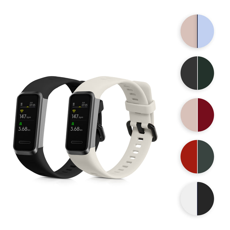 kwmobile 2x Uhrenarmband für Huawei Band 4 Armband - Fitnesstracker Band Set aus TPU Silikon - Ersatzarmband Smartwatch - Schwarz Bordeaux Schwarz  [dsg06]