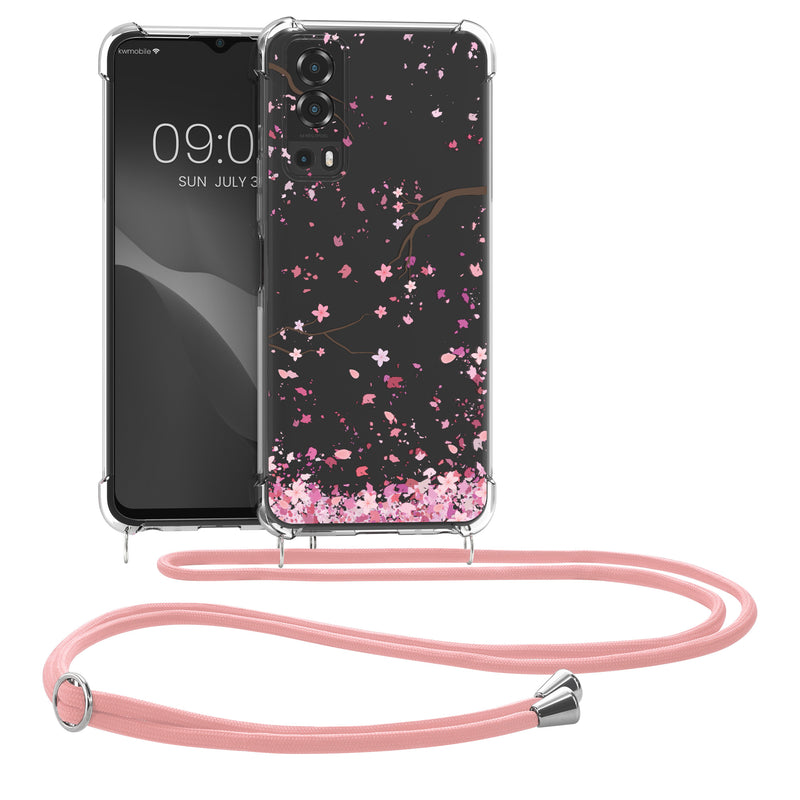 kwmobile Necklace Case kompatibel mit Vivo Y72 5G / Y52 5G Hülle Silikon Cover mit Handykette Transparent Kirschblütenblätter
