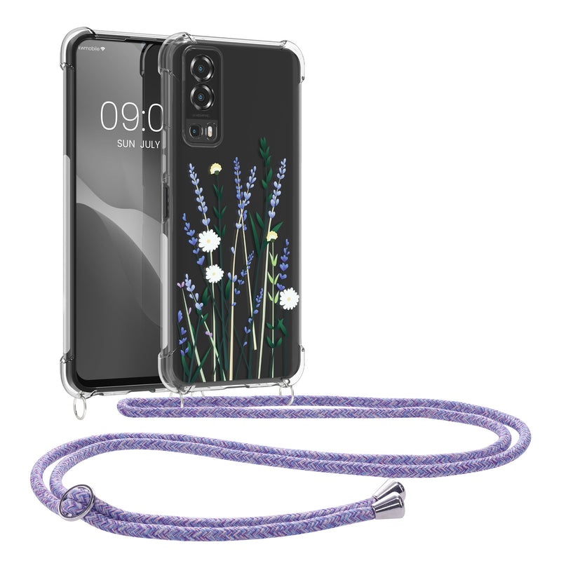 kwmobile Necklace Case kompatibel mit Vivo Y72 5G / Y52 5G Hülle Silikon Cover mit Handykette Transparent Kirschblütenblätter