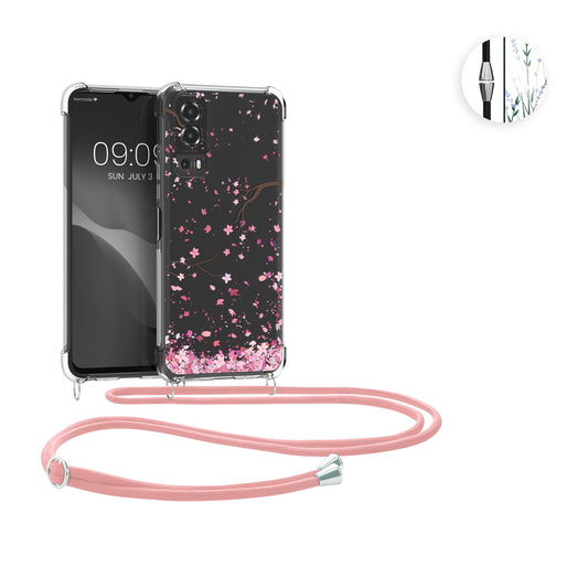 kwmobile Necklace Case kompatibel mit Vivo Y72 5G / Y52 5G Hülle - Silikon Cover mit Handykette - Lavendel Grün Transparent Blumenhalme Lavendel Lavendel  [dsg02]