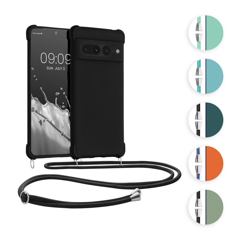 kwmobile Necklace Case kompatibel mit Google Pixel 7 Pro Hülle - Cover mit Kordel zum Umhängen - Silikon Schutzhülle Strahlend Gelb Strahlend Gelb  