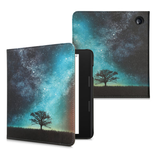 kwmobile Klapphülle kompatibel mit Tolino Epos 3 Hülle - Flipcase für den eReader mit Handschlaufe - Lesende Frau Schwarz Beige Schwarz  [dsg03]