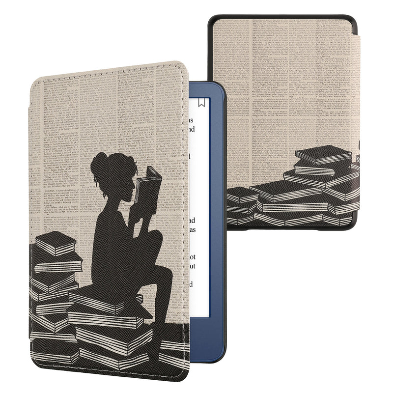 kwmobile Schutzhülle für Amazon Kindle (2022/2024) Hülle - eReader Flip Case mit Auto Sleep Funktion - Bibliothek Motto