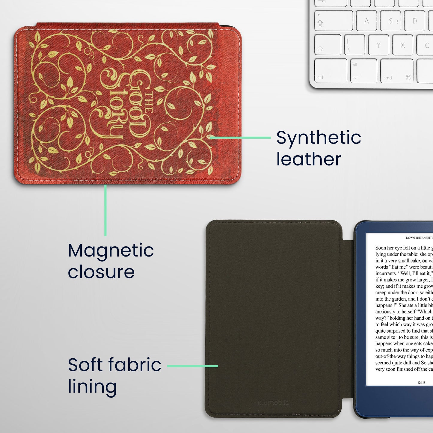 kwmobile Schutzhülle für Amazon Kindle (2022/2024) Hülle - eReader Flip Case mit Auto Sleep Funktion - Bibliothek Motto
