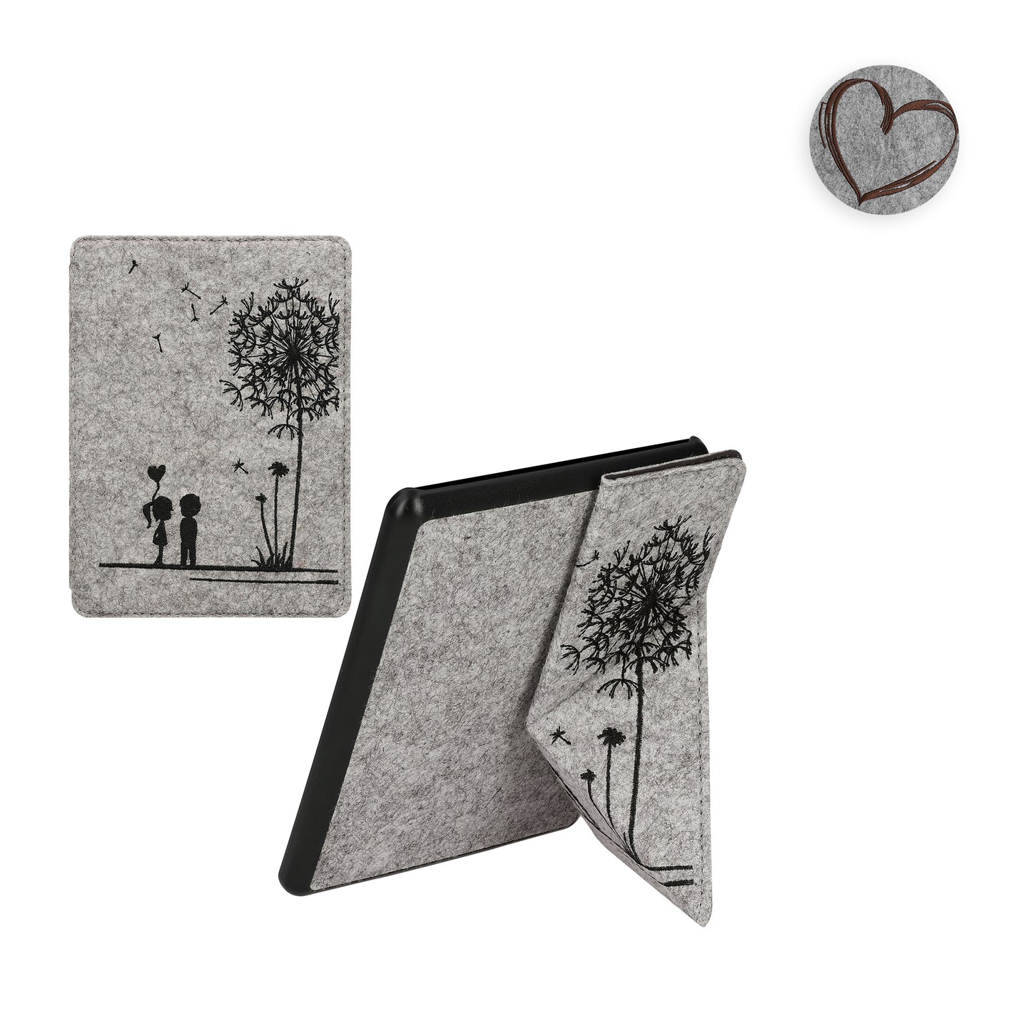 kwmobile Filz Hülle kompatibel mit Amazon Kindle Paperwhite 11. Generation 2021 - Cover eReader Case mit Standfunktion Magnetverschluss - Dunkelbraun Herz Brush Dunkelbraun  [dsg02]