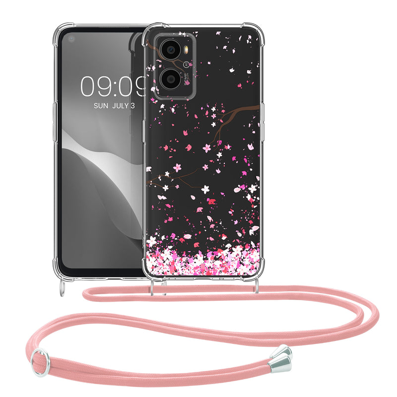 kwmobile Necklace Case kompatibel mit Oppo A76 / A96 Hülle Silikon Cover mit Handykette Kirschblütenblätter