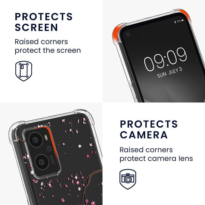kwmobile Necklace Case kompatibel mit Oppo A76 / A96 Hülle Silikon Cover mit Handykette Kirschblütenblätter