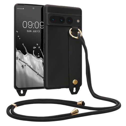 kwmobile Hülle kompatibel mit Google Pixel 7 Pro - Handyhülle mit Schlaufe Ring - Handy Cover Case in Schwarz Schwarz  