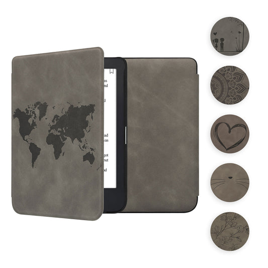 kwmobile Hülle kompatibel mit Kobo Clara 2E / Tolino Shine 4 Hülle - Kunstleder Cover - Ranken Schmetterling Grau Grau  [dsg13]