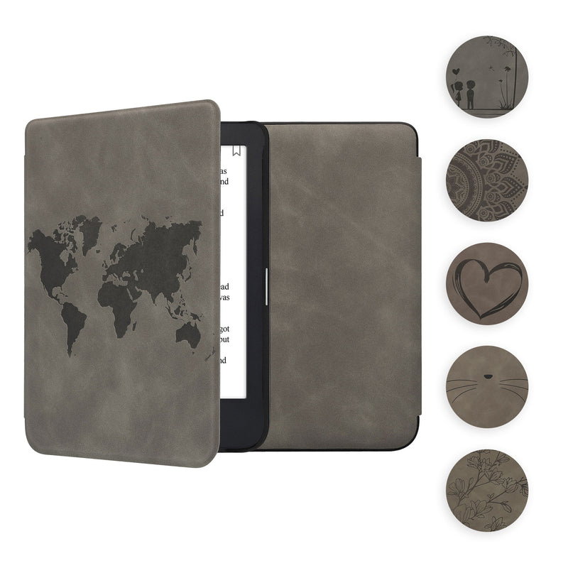 kwmobile Hülle kompatibel mit Kobo Clara 2E / Tolino Shine 4 Hülle - Kunstleder Cover - Ranken Schmetterling Grau Grau  [dsg13]