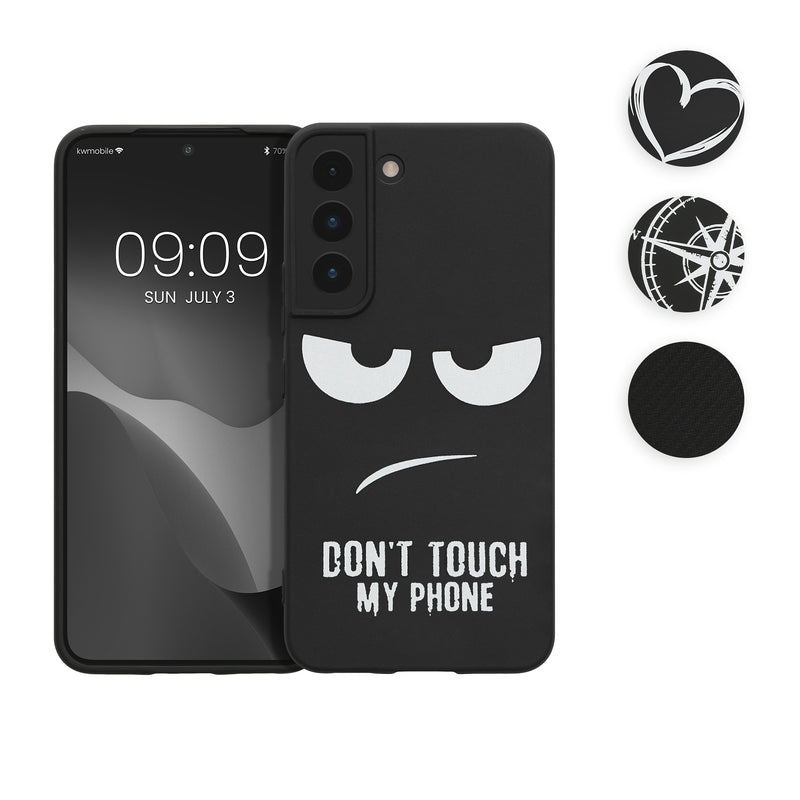 kwmobile Hülle kompatibel mit Samsung Galaxy S22 - Handyhülle Silikon Case - Don't touch my Phone Weiß Schwarz Weiß  [dsg01]