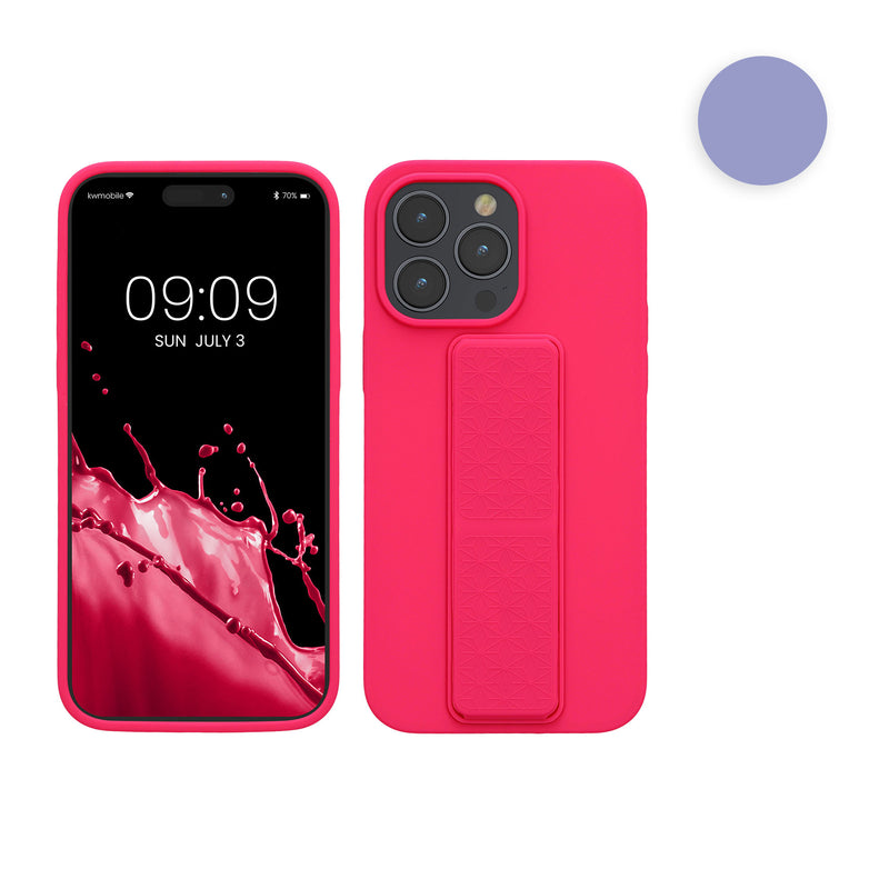 kwmobile Handyhülle kompatibel mit Apple iPhone 14 Pro Max - Hülle mit Fingerhalter und Standfunktion - Silikon Case Handy Cover in Neon Pink Neon Pink  