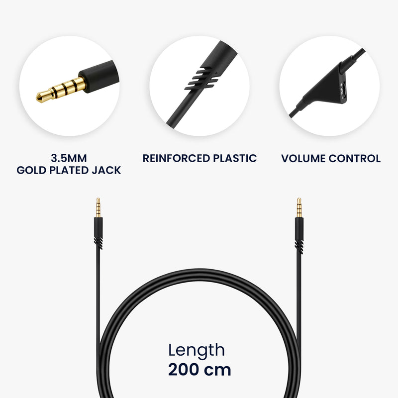 kwmobile Kopfhörerkabel kompatibel mit Logitech Astro A50 / A40TR / A40 / A30 / A10 - Ersatz Kabel 200 cm mit Lautstärkeregler - 3.5mm Klinke