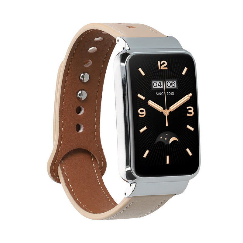 kwmobile Armband kompatibel mit Xiaomi Mi Band 7 Pro - Echtleder Fitnesstracker Sportarmband Band Beige  