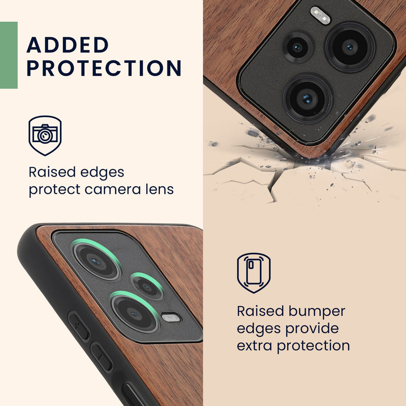 Holz Hardcase mit TPU Bumper für Xiaomi Redmi Note 12 Pro 5G Vintage Kompass mit Perlmutt