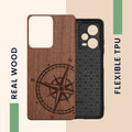 Holz Hardcase mit TPU Bumper für Xiaomi Redmi Note 12 Pro 5G Vintage Kompass mit Perlmutt