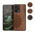 kwmobile Hülle kompatibel mit Xiaomi Redmi Note 12 Pro+ 5G / Note 12 Pro Plus 5G Hülle - Holz Case - Handy Cover - TPU Handyhülle in Dunkelbraun Vintage Kompass mit Perlmutt Dunkelbraun  [dsg04]