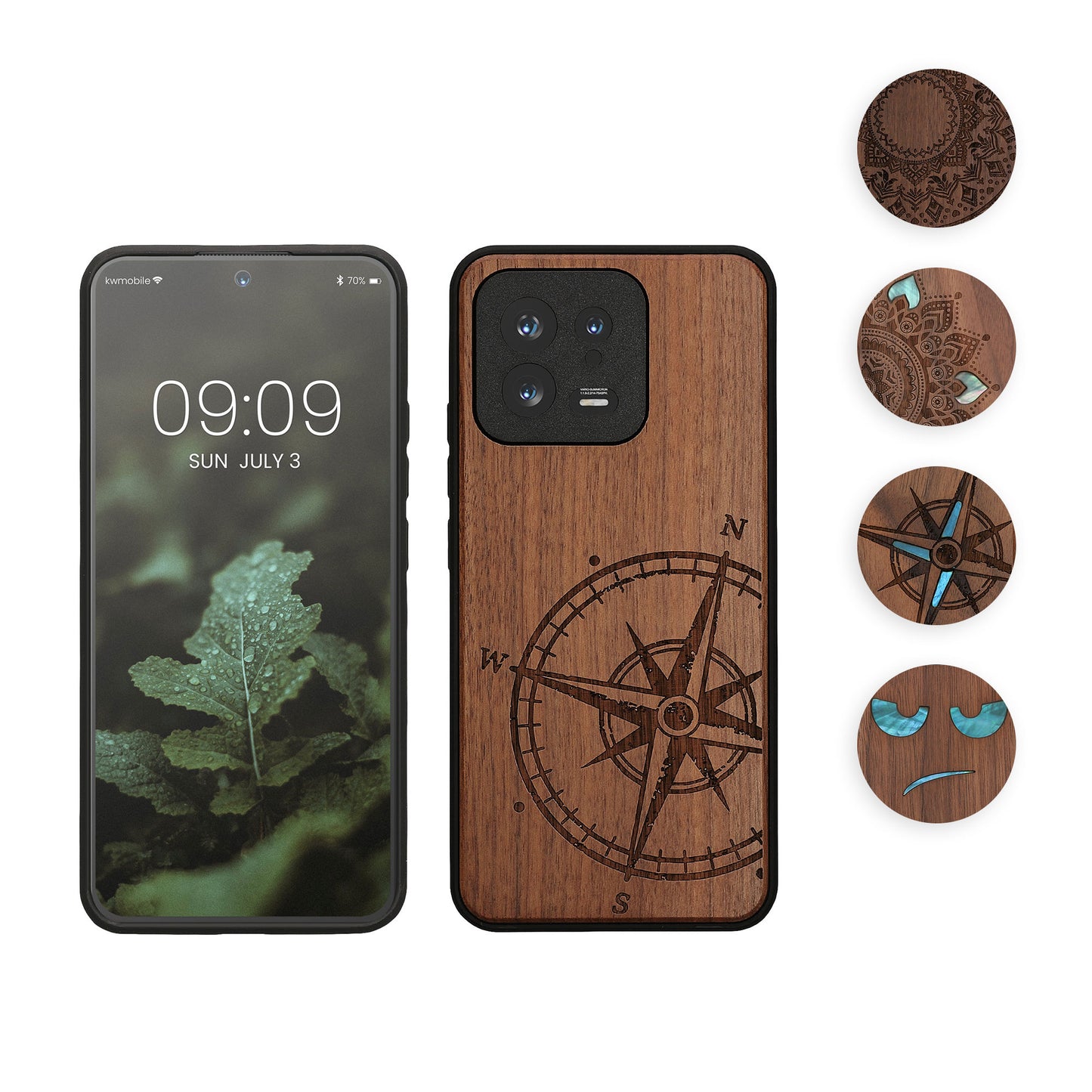 kwmobile Hülle kompatibel mit Xiaomi 13 5G Hülle - Holz Case - Handy Cover - TPU Handyhülle in Dunkelbraun Perlmut Nicht Anfassen Dunkelbraun  [dsg05]