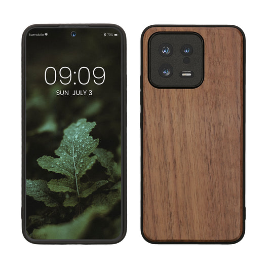 kwmobile Hülle kompatibel mit Xiaomi 13 5G Hülle - Holz Case - stoßfestes Handy Cover - TPU Handyhülle in Dunkelbraun Dunkelbraun  