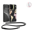 kwmobile Necklace Case kompatibel mit Xiaomi Redmi Note 12 Pro 5G Hülle - Silikon Cover mit Handykette - Schwarz Mehrfarbig Transparent Travel Schriftzug Schwarz  [dsg02]
