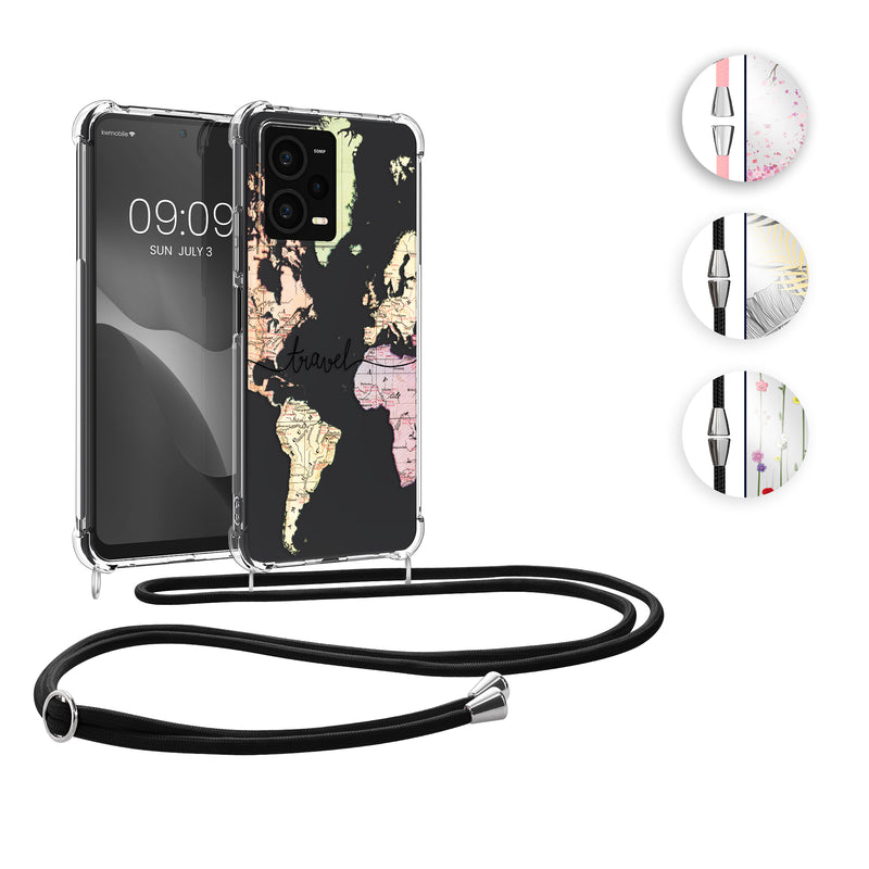kwmobile Necklace Case kompatibel mit Xiaomi Redmi Note 12 Pro+ 5G / Note 12 Pro Plus 5G Hülle - Silikon Cover mit Handykette - Mehrfarbig Transparent Wildblumen Ranke Mehrfarbig  [dsg04]