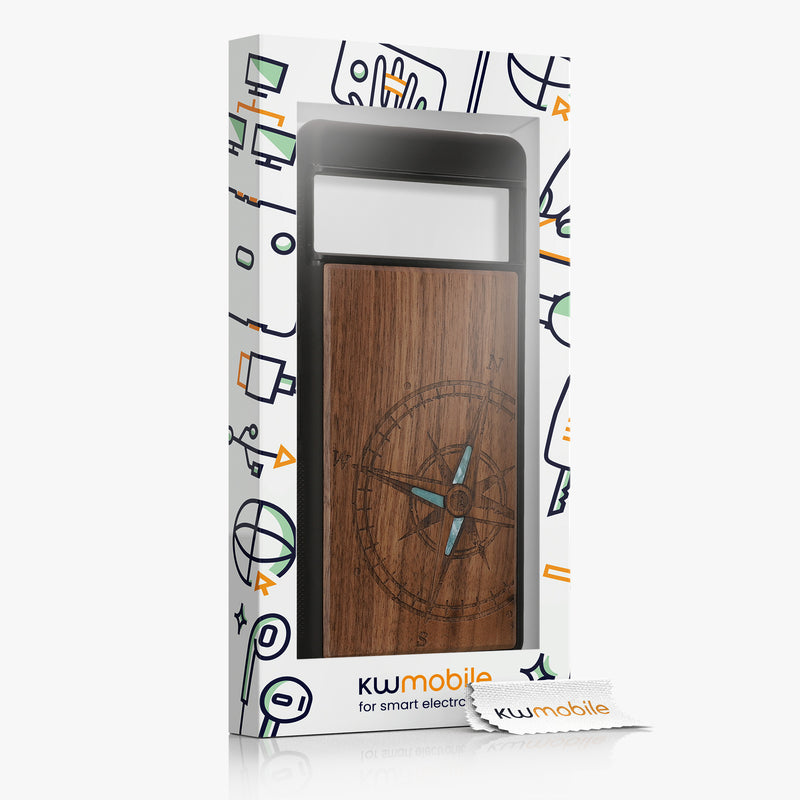 kwmobile Hülle kompatibel mit Google Pixel 7 Pro Handy Cover TPU Handyhülle Vintage Kompass mit Perlmutt