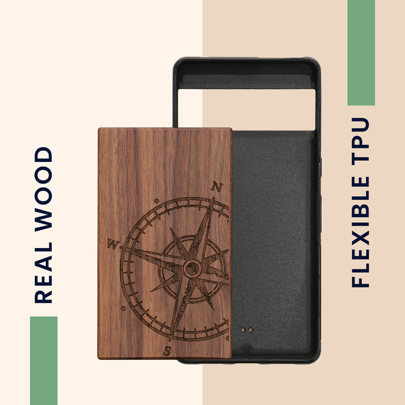 kwmobile Hülle kompatibel mit Google Pixel 7 Pro Handy Cover TPU Handyhülle Vintage Kompass mit Perlmutt