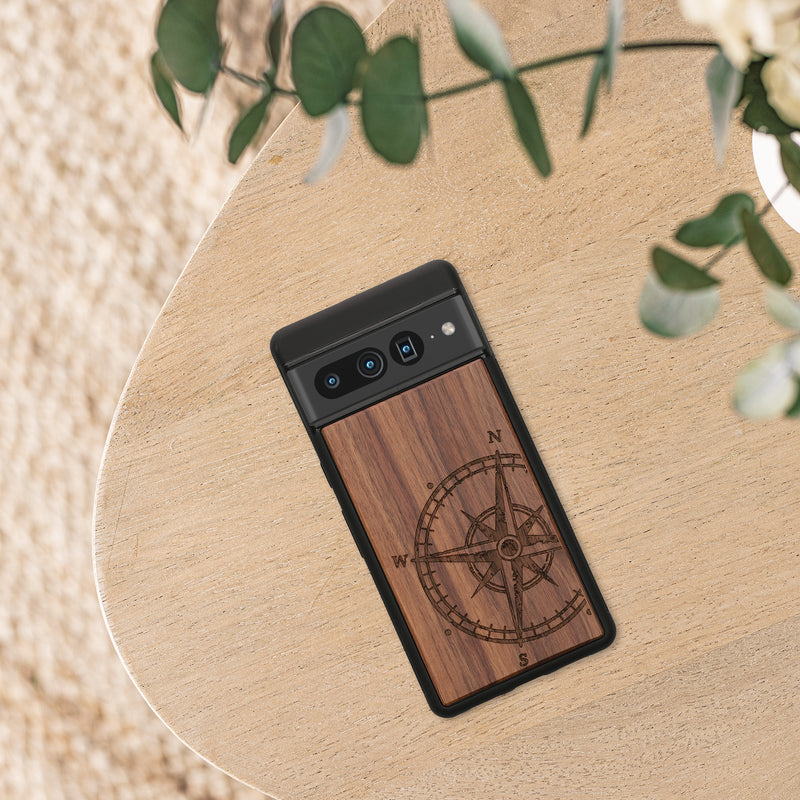 kwmobile Hülle kompatibel mit Google Pixel 7 Pro Handy Cover TPU Handyhülle Vintage Kompass mit Perlmutt