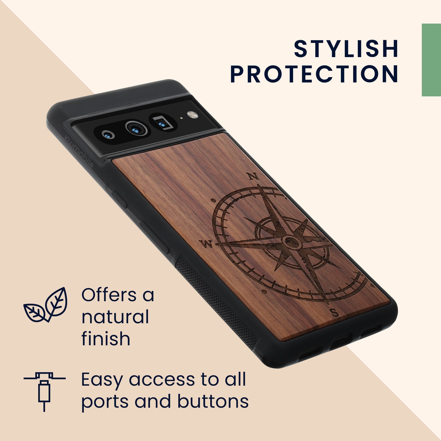 kwmobile Hülle kompatibel mit Google Pixel 7 Pro Handy Cover TPU Handyhülle Vintage Kompass mit Perlmutt