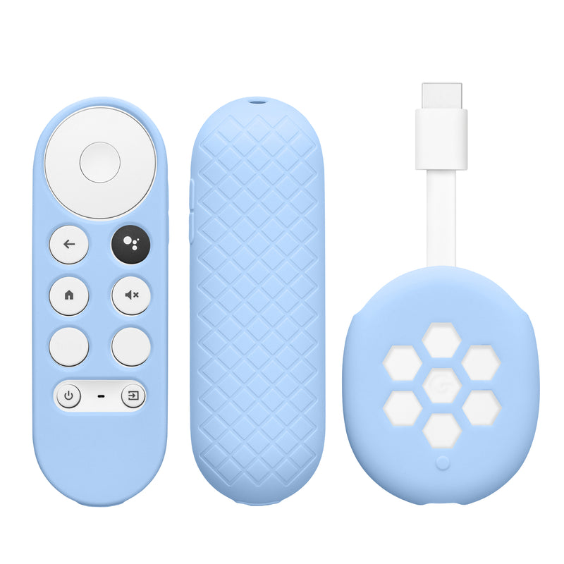 kwmobile 2x Hülle für Fernbedienung und Streaming Gerät kompatibel mit Google Chromecast 2020 4K (not for New-Generation) - Silikon Case Set für TV Zubehör in Hellblau Hellblau Hellblau  [dsg03]