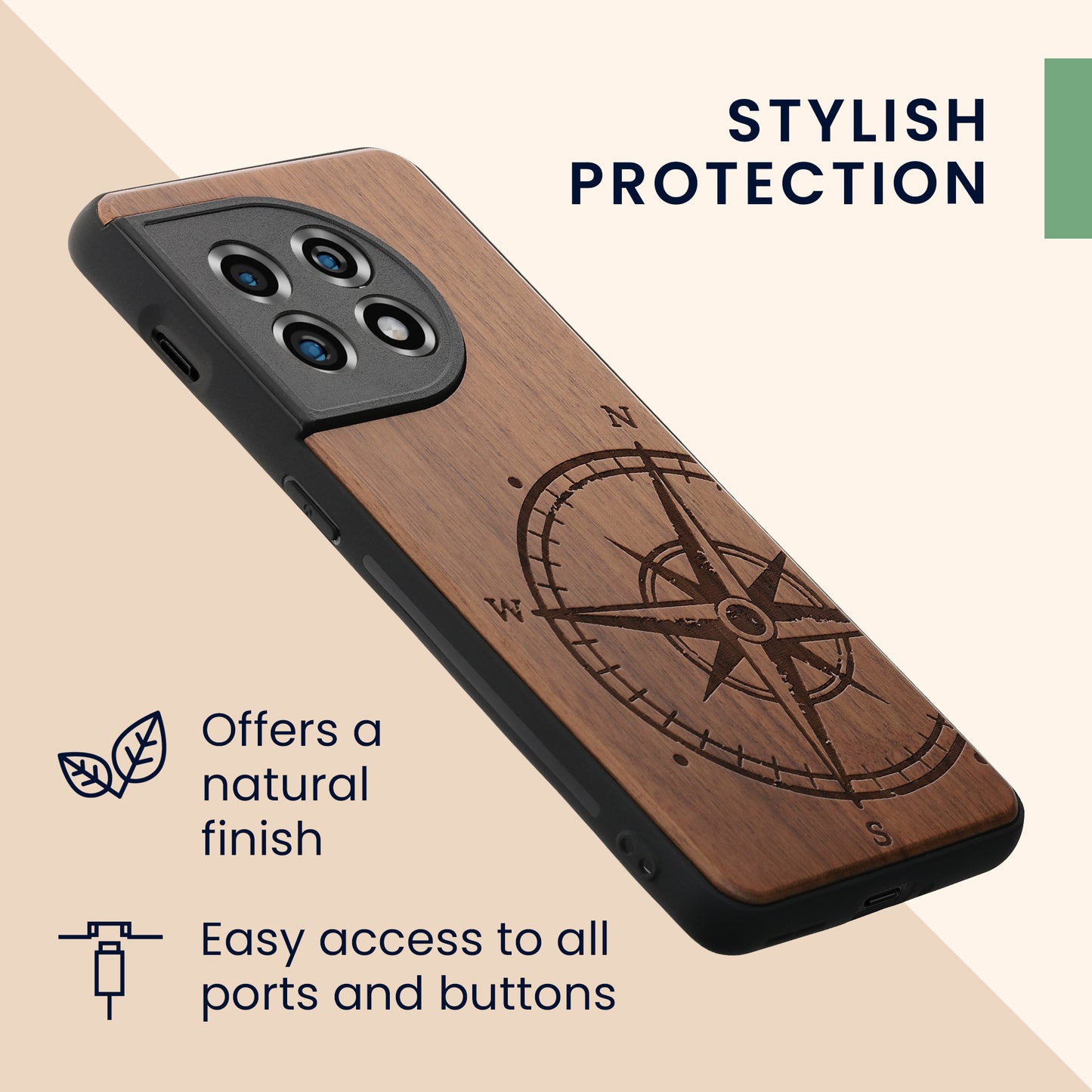 Holz Hardcase mit TPU Bumper für OnePlus 11 Aufgehende Sonne