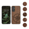 kwmobile Hülle kompatibel mit Samsung Galaxy A34 5G Hülle - Holz Case - Handy Cover - TPU Handyhülle in Dunkelbraun Kompass Vintage Dunkelbraun  [dsg01]