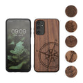 kwmobile Hülle kompatibel mit Samsung Galaxy A14 5G Hülle - Holz Case - Handy Cover - TPU Handyhülle in Dunkelbraun Indische Sonne Dunkelbraun  [dsg03]