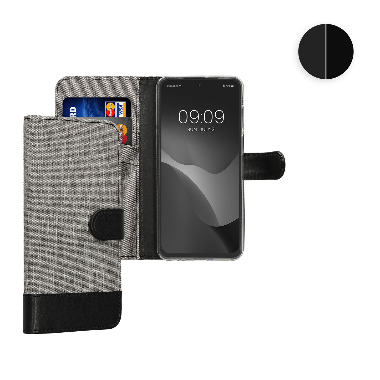 kwmobile Wallet Case kompatibel mit Motorola Moto G73 5G - Hülle mit Ständer - Handyhülle Kartenfächer Anthrazit Schwarz Anthrazit  