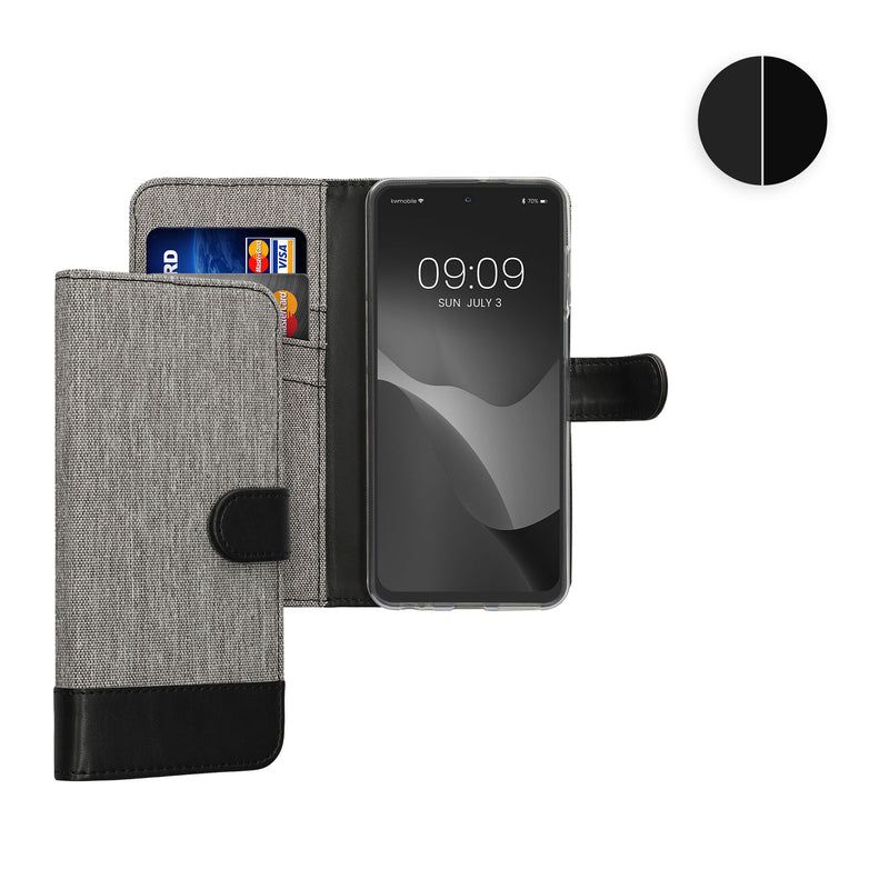 kwmobile Wallet Case kompatibel mit Motorola Moto G73 5G - Hülle mit Ständer - Handyhülle Kartenfächer Anthrazit Schwarz Anthrazit  