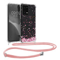kwmobile Necklace Case kompatibel mit Xiaomi Redmi Note 12 5G / POCO X5 5G Hülle - Silikon Cover mit Handykette - Dunkelbraun Transparent Kirschblütenblätter