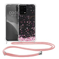 kwmobile Necklace Case kompatibel mit Xiaomi Redmi Note 12 5G / POCO X5 5G Hülle - Silikon Cover mit Handykette - Dunkelbraun Transparent Kirschblütenblätter
