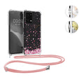 kwmobile Necklace Case kompatibel mit Xiaomi Redmi Note 12 5G / POCO X5 5G Hülle - Silikon Cover mit Handykette - Schwarz Mehrfarbig Transparent Travel Schriftzug Schwarz  [dsg02]